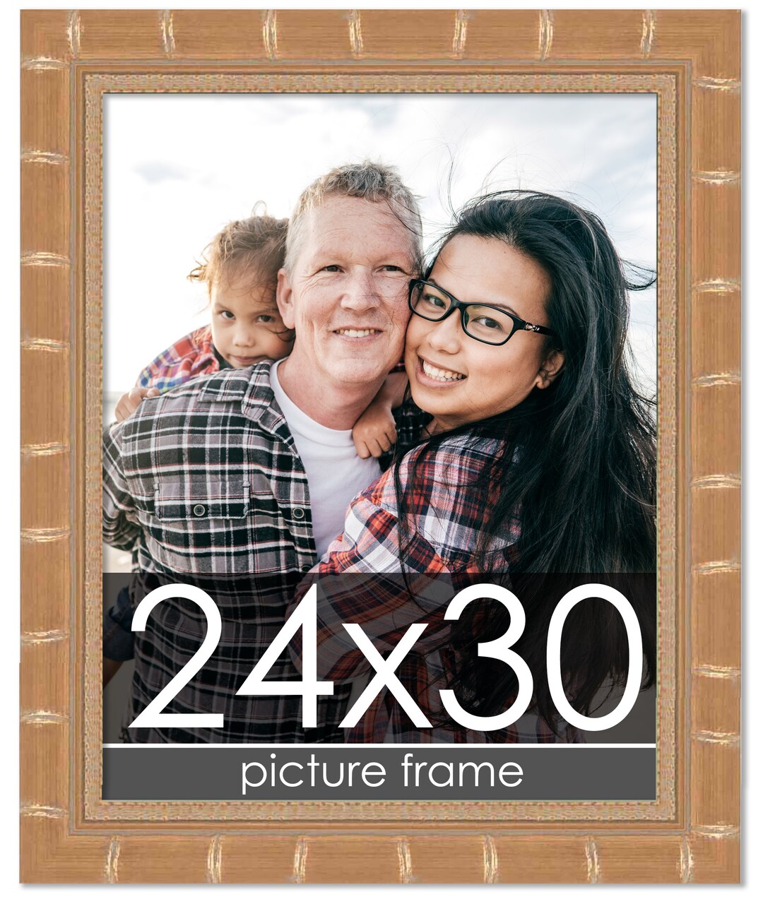 24x30 Modern Bamboo Picture Frame with UV-Resistant Acrylic & Acid Free Backing, Available in 5 Finishes - Gold, Silver, Brown, Black, and Natural